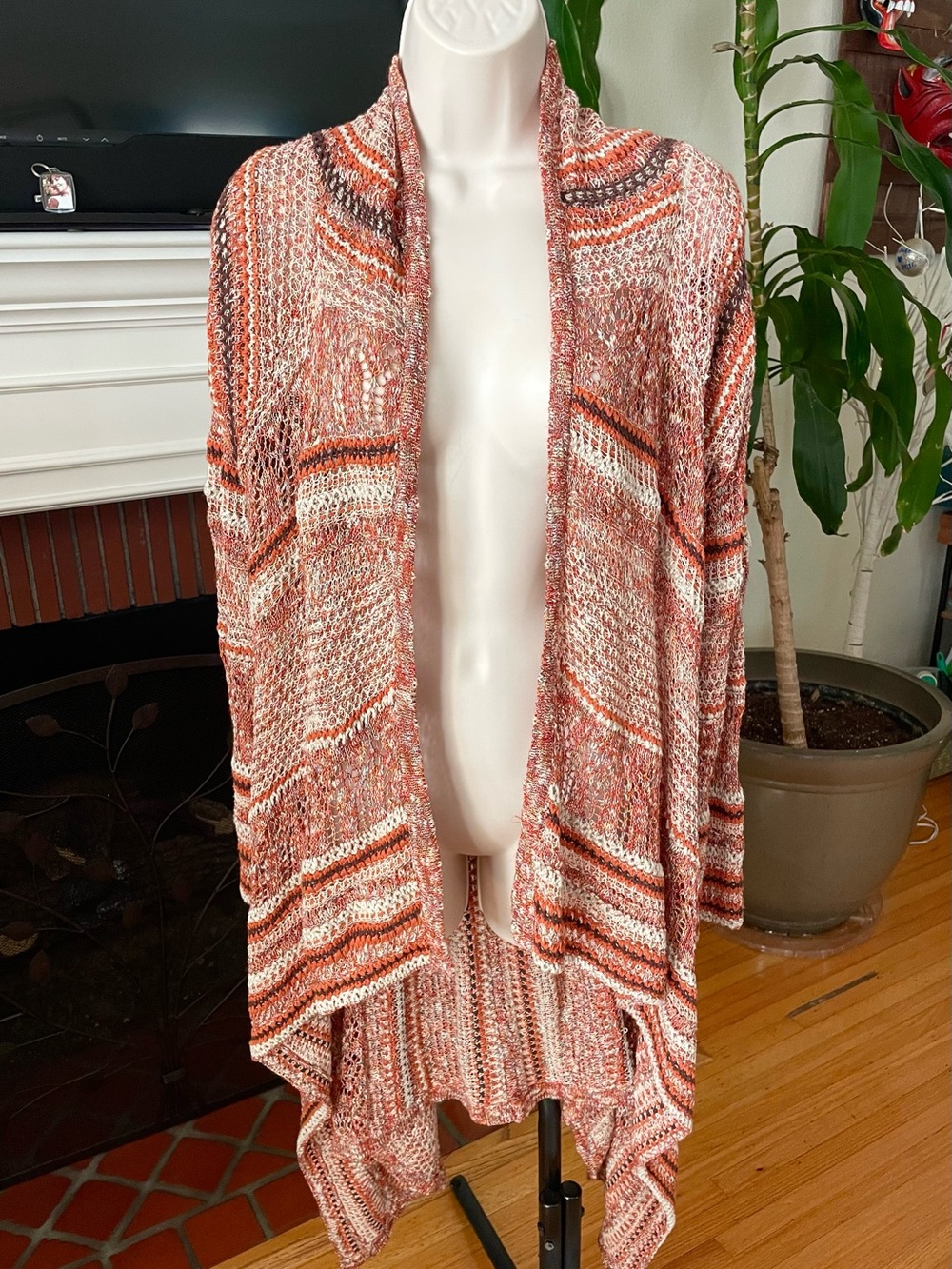 Mossimo Orange & Brown Long Knit Sweater Cardigan XL